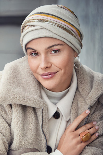 Zoya - Cuffia in acrilico/nylon/viscosa – fantasia a righe beige 1615-4156