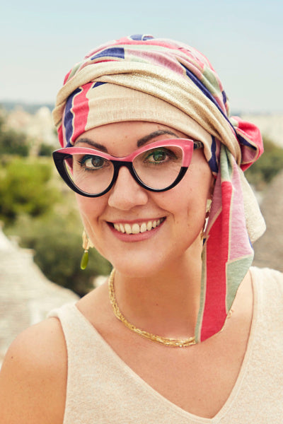 Turbante de Beatriz y los Auriculares, en Viscosa de Bambú, diseño de leopardo de color lila/negro - 1419-0593